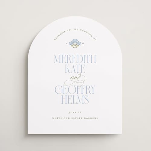 This is a cornflower wedding signs with standard by Susan Zinader called garden estate printing on premium sign board in 16x20