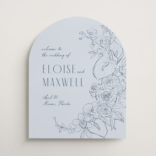 This is a azure wedding signs with standard by Kristen Smith called orchid frame printing on premium sign board in 16x20