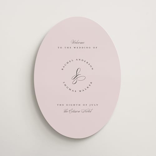 This is a blush wedding signs with standard by Laura Hamm called elegant printing on premium sign board in 16x20