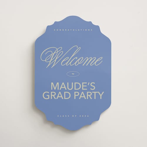 This is a denim graduation party decorations with standard by Inkblot Design called new style printing on premium sign board in 16x20