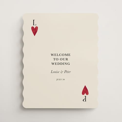 This is a champagne wedding signs with standard by Helena Vitto called red hearts printing on premium sign board in 16x20