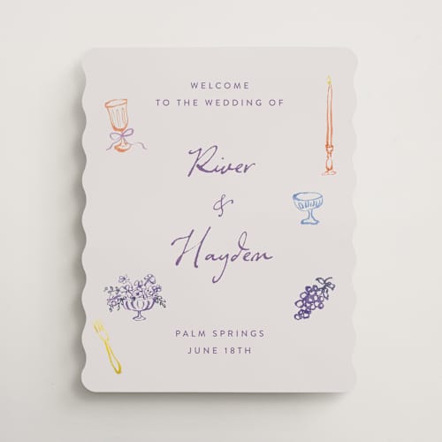 This is a hydrangea wedding signs with standard by Cass Loh called tablescape drawing printing on premium sign board in 16x20