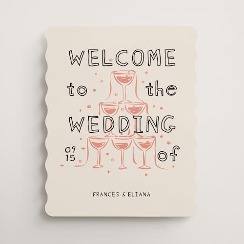 This is a terracotta wedding signs with standard by Zove Ahhh called whimsy champagne printing on premium sign board in 16x20
