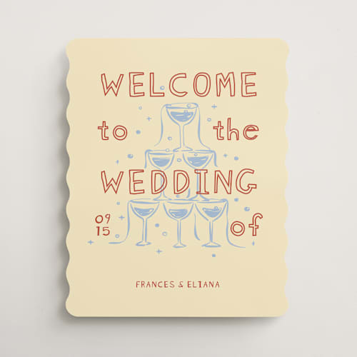 This is a glacier wedding signs with standard by Zove Ahhh called whimsy champagne printing on premium sign board in 16x20