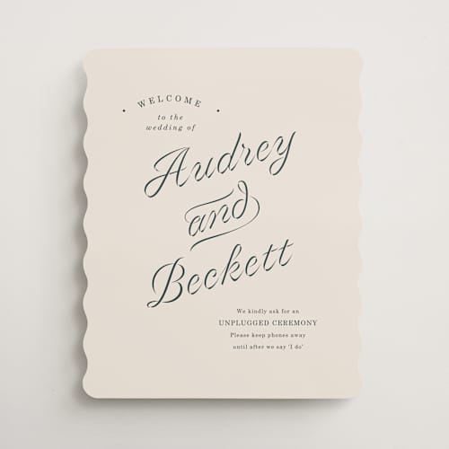 This is a parchment wedding signs with standard by Corinne Malesic called ribbon printing on premium sign board in 16x20
