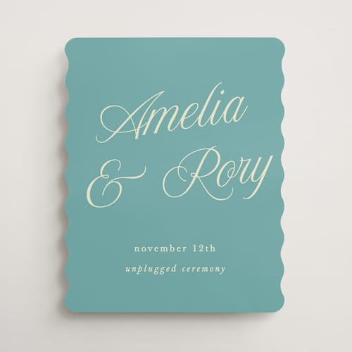 This is a sea glass wedding signs with standard by Morgan Kendall called italiano printing on premium sign board in 16x20