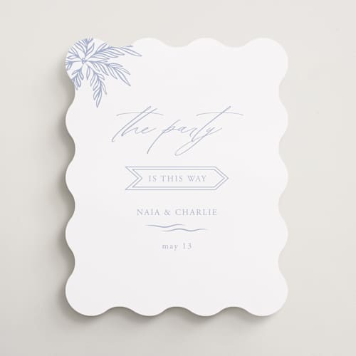 This is a pale cerulean wedding signs with standard by Sabrin Deirani called ocean dreams printing on premium sign board in 16x20