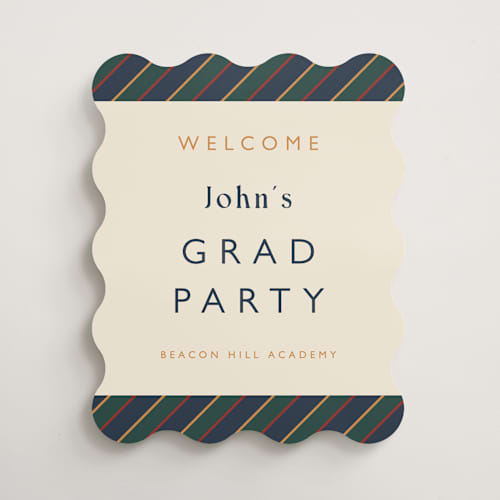 This is a navy graduation party decorations with standard by Sarah Rosenthal called belmont printing on premium sign board in 16x20