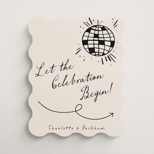 This is a cream wedding signs with standard by Pixel and Hank called disco direction printing on premium sign board in 16x20