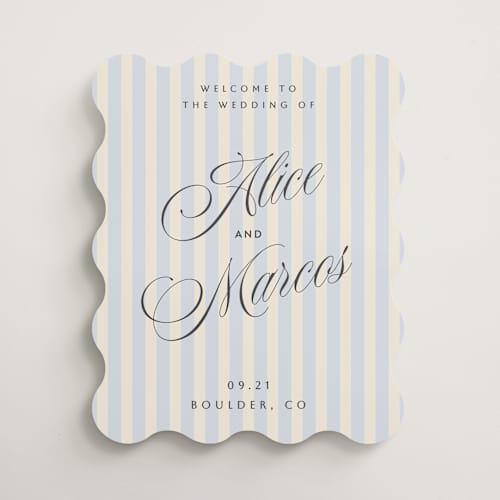 This is a powder blue wedding signs with standard by Sherley Ferreira called blush printing on premium sign board in 16x20