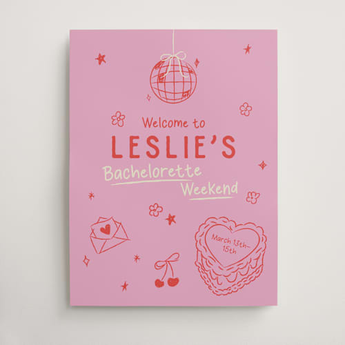 This is a pretty in pink wedding signs with standard by Helena Vitto called dancing queen printing on premium sign board in large