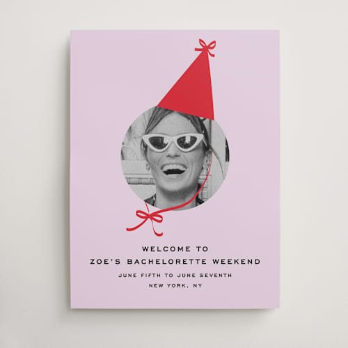 This is a ruby wedding signs with standard by Jennifer Lew called bachelorette hat printing on premium sign board in large