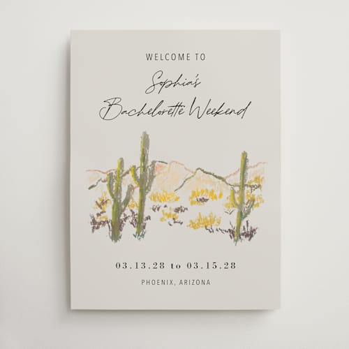 This is a olive wedding signs with standard by Cass Loh called desert crayon drawing printing on premium sign board in large
