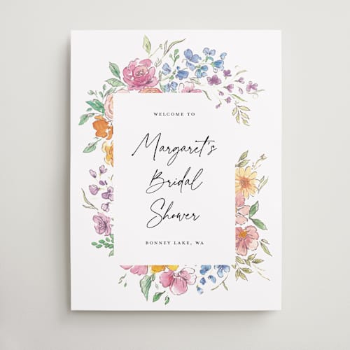 This is a tropical wedding signs with standard by Itsy Belle Studio called floral pop printing on premium sign board in large