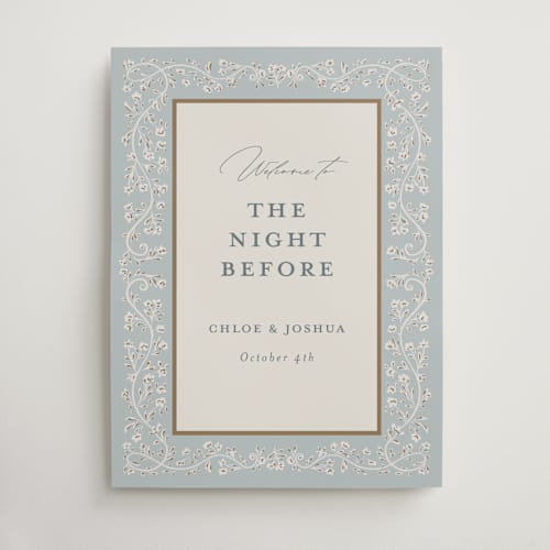 This is a something blue wedding signs with standard by Gwen Bedat called floral romance printing on premium sign board in large