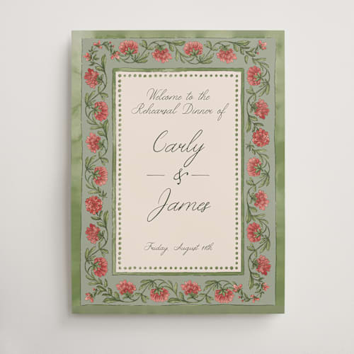 This is a coral fern wedding signs with standard by Chris Griffith called wedding tapestry printing on premium sign board in large