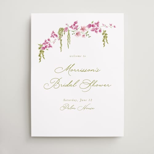 This is a chartreuse wedding signs with standard by Tamara Hilje called cascading florals branch printing on premium sign board in 18x24