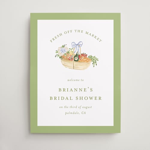 This is a sage leaf wedding signs with standard by Sarah Knight called market printing on premium sign board in 18x24
