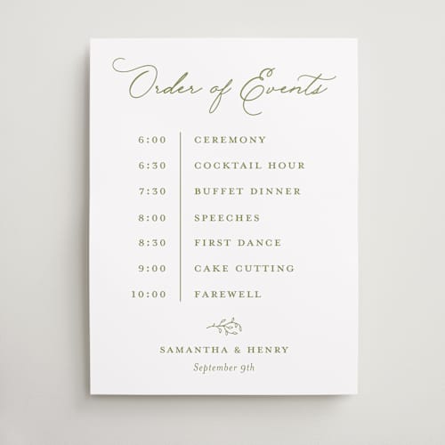 This is a pistachio wedding signs with standard by Katherine Moynagh called garden script printing on premium sign board in 18x24