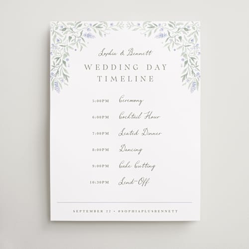 This is a periwinkle wedding signs with standard by Kristen Smith called delicate vines printing on premium sign board in 18x24