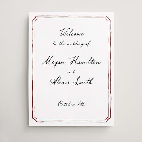 This is a wine wedding signs with standard by Cass Loh called handwritten printing on premium sign board in 18x24