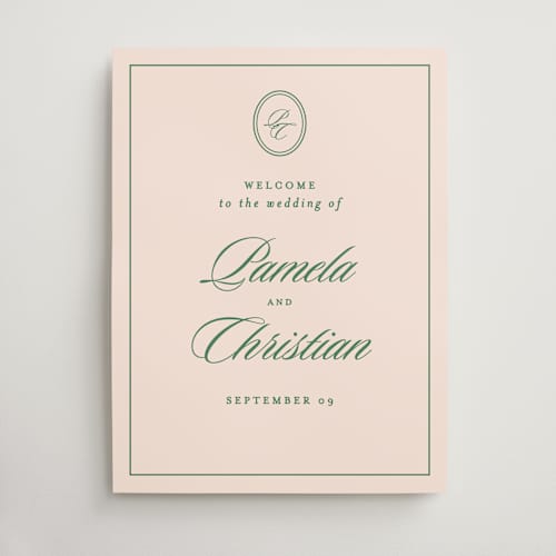 This is a emerald wedding signs with standard by Creo Study called scripted printing on premium sign board in 18x24