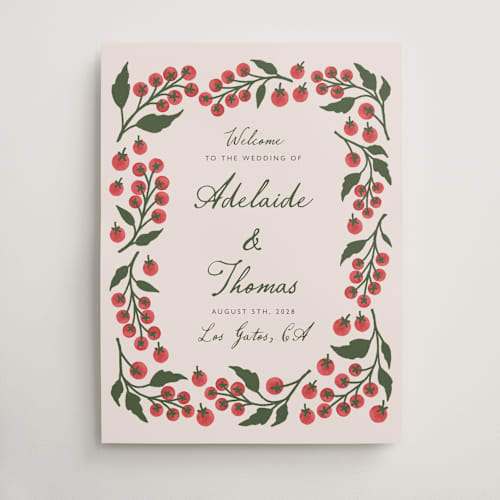 This is a tomato wedding signs with standard by Katharine Watson called cherry tomatoes printing on premium sign board in 18x24