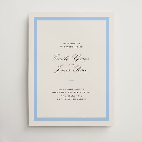 This is a sky wedding signs with standard by Megan Davis called montauk printing on premium sign board in 18x24