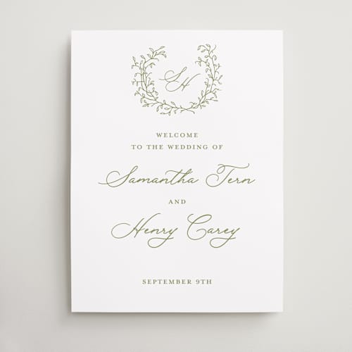 This is a pistachio wedding signs with standard by Katherine Moynagh called garden script printing on premium sign board in 18x24