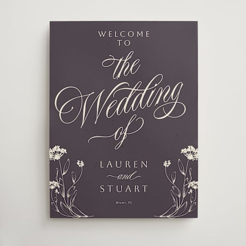 This is a lavender wedding signs with standard by Sherley Ferreira called botanical garden printing on premium sign board in 18x24