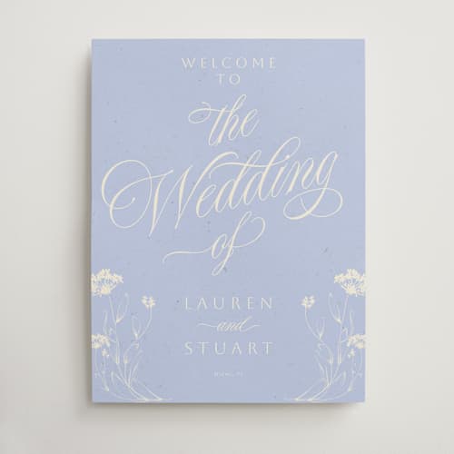 This is a cerulean wedding signs with standard by Sherley Ferreira called botanical garden printing on premium sign board in 18x24