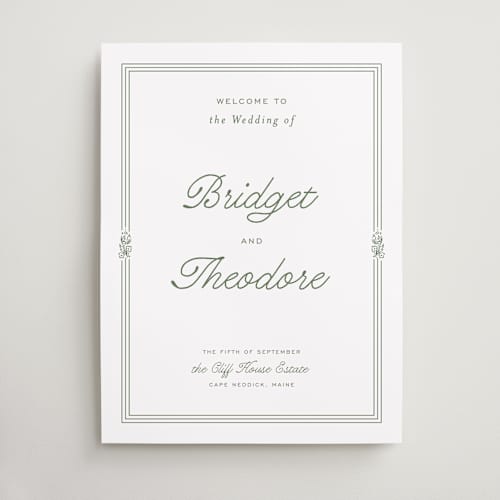 This is a leaf wedding signs with standard by Kate Ahn called court printing on premium sign board in 18x24