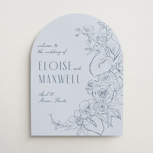 This is a azure wedding signs with standard by Kristen Smith called orchid frame printing on premium sign board in 18x24