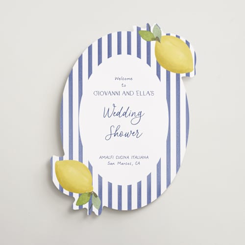 This is a capri wedding signs with standard by Tina Faselli called limoncello printing on premium sign board in 18x24