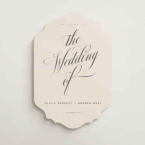 This is a almond wedding signs with standard by Eric Clegg called modern romance printing on premium sign board in 18x24