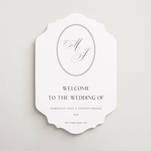 This is a silk wedding signs with standard by Ilze Lucero called well stated printing on premium sign board in 18x24
