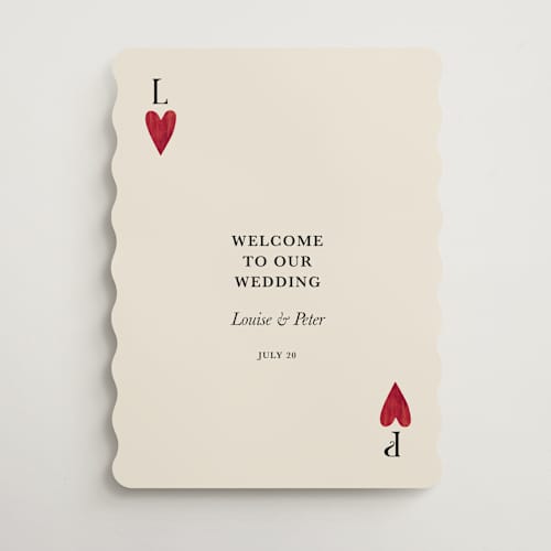 This is a champagne wedding signs with standard by Helena Vitto called red hearts printing on premium sign board in 18x24
