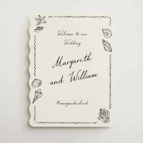 This is a rock wedding signs with standard by Pati Cascino called puglia printing on premium sign board in 18x24