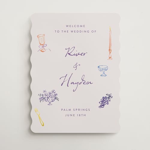 This is a hydrangea wedding signs with standard by Cass Loh called tablescape drawing printing on premium sign board in 18x24