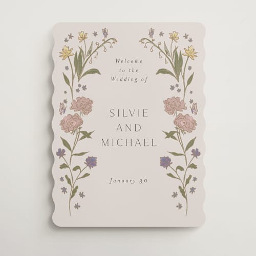 This is a petal wedding signs with standard by Nicoletta Savod called parisian garden printing on premium sign board in 18x24