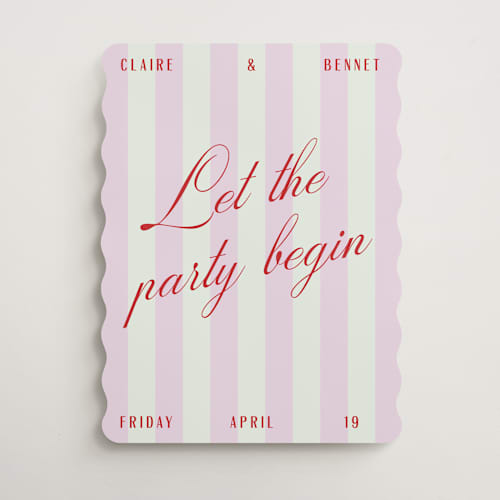 This is a sherbet wedding signs with standard by Pixel and Hank called party begins printing on premium sign board in 18x24