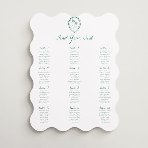 This is a palm wedding signs with standard by Erika Firm called palm tree crest printing on premium sign board in 18x24