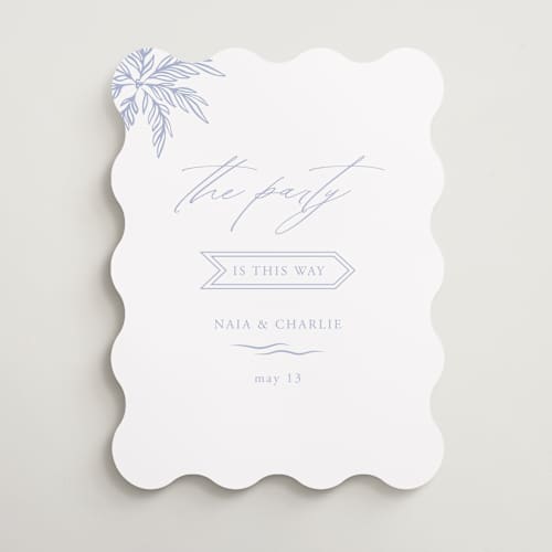 This is a pale cerulean wedding signs with standard by Sabrin Deirani called ocean dreams printing on premium sign board in 18x24