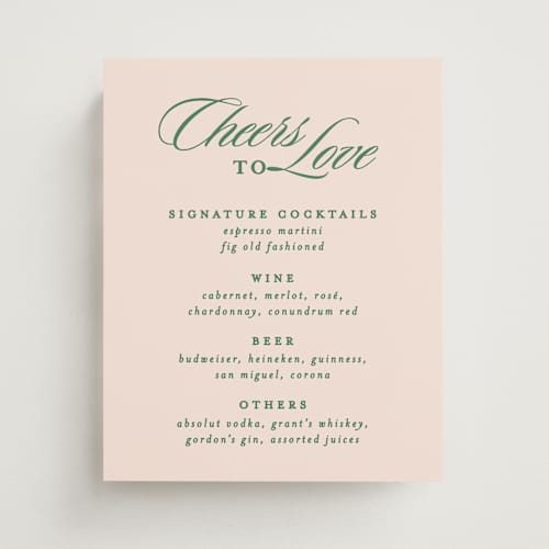 This is a emerald wedding signs with standard by Creo Study called scripted printing on doublethick in 8x10