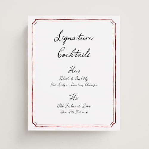 This is a wine wedding signs with standard by Cass Loh called handwritten printing on doublethick in 8x10