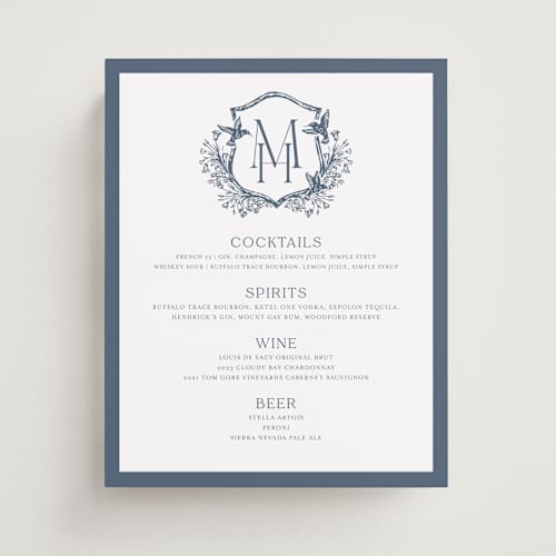 This is a provincial blue wedding signs with standard by Erin Deegan called hummingbird botanicals printing on doublethick in 8x10