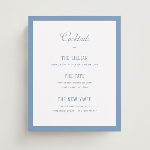 This is a provincial blue wedding signs with standard by Sara Hicks Malone called preston printing on doublethick in 8x10