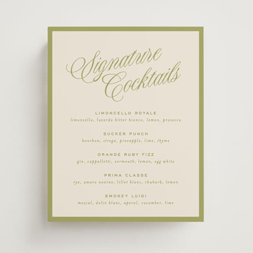 This is a olive wedding signs with standard by Ellen Schlegelmilch called rory printing on doublethick in 8x10