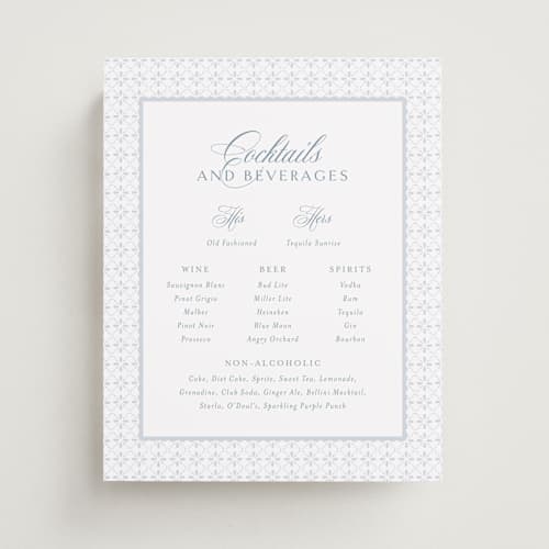 This is a dusty blue wedding signs with standard by Jennifer Postorino called coastal charm printing on doublethick in 8x10