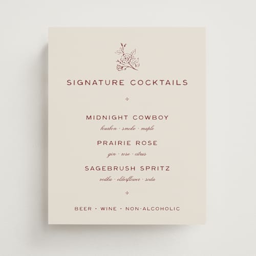 This is a rust wedding signs with standard by Ani Somi called rose ink printing on doublethick in 8x10